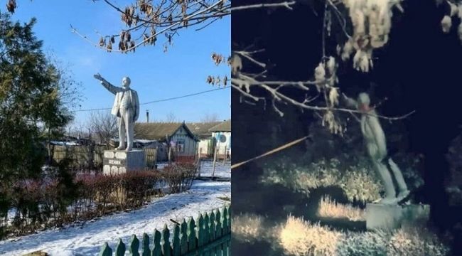 Ukrayna'daki son Lenin heykeli de yıkıldı