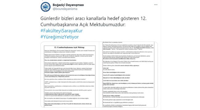 Boğaziçili öğrencilerden Cumhurbaşkanı Erdoğan'a açık mektup