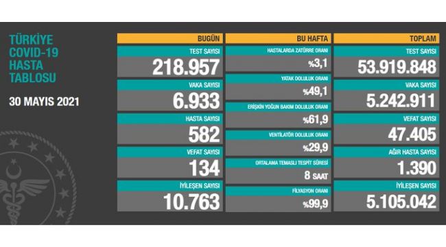 30 Mayıs: Koronadan 134 kişi hayatını kaybetti