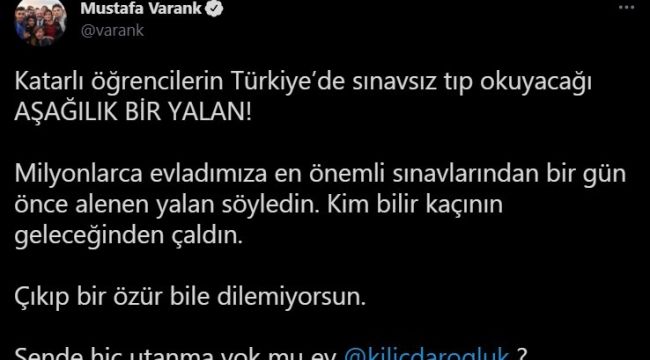 "Katarlı öğrencilerin Türkiye'de sınavsız tıp okuyacağı aşağılık bir yalan"