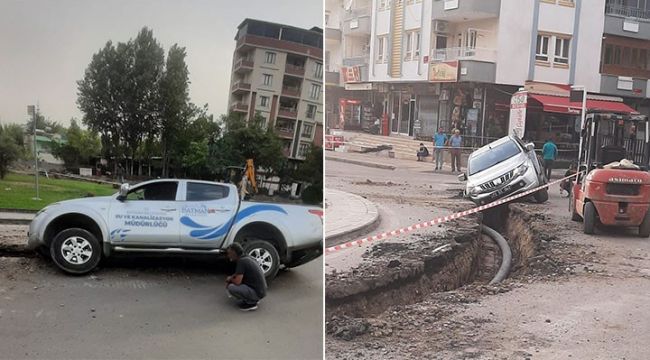 Belediyeye ait araç, belediyenin açtığı çukura düştü