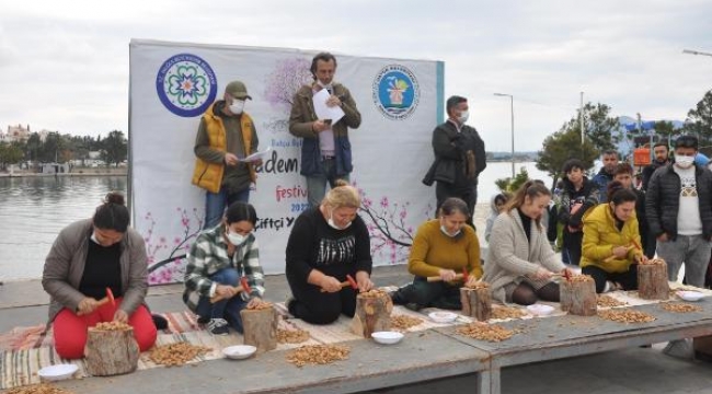 Datça'da en fazla bademi kırmak için yarıştılar