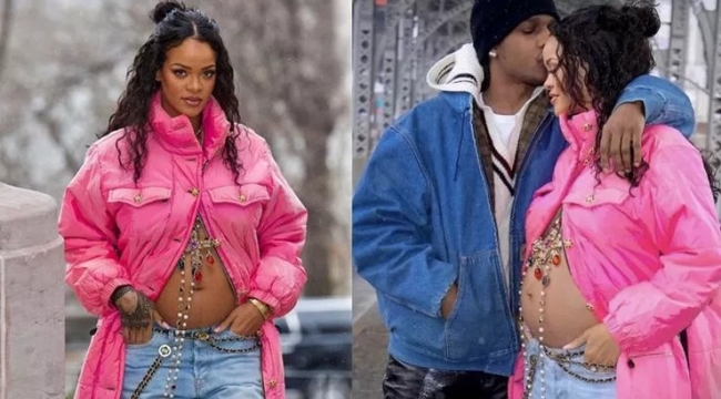 Rihanna'dan 'bakın karnım burnumda' fotoğrafı