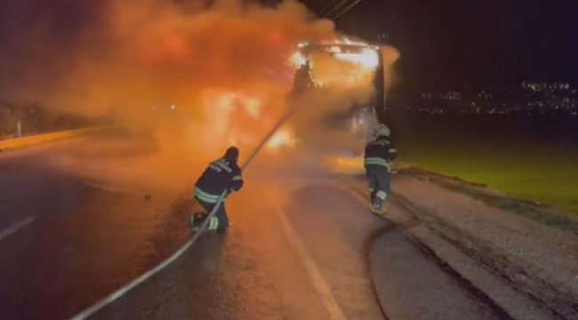 Yolcu otobüsü alev alev yandı; o anlar kamerada