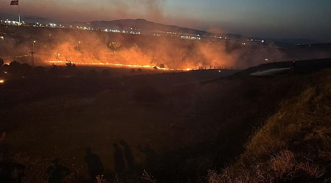 İzmir'de otluk alanda çıkan yangın evlere sıçramadan söndürüldü