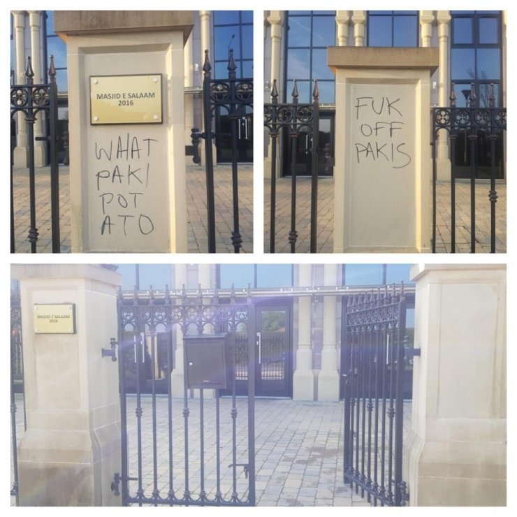 İngiltere’de bir caminin girişine ırkçı yazılar yazıldı