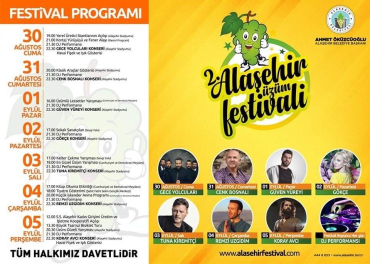 Alaşehir ’Üzüm Festivali’ne ünlüler konser verecek