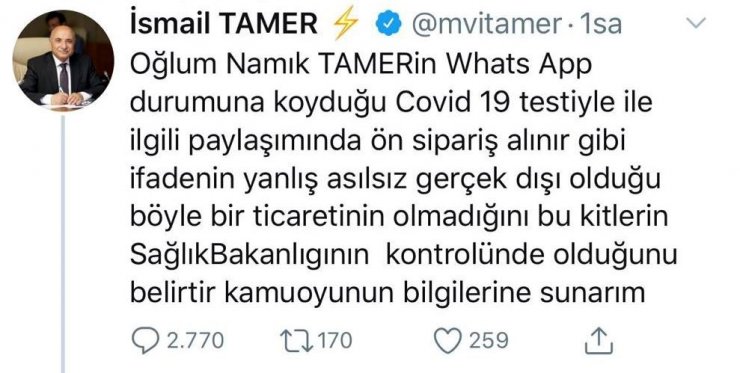 AK Partili Tamer’den virüs kiti iddialarına yanıt